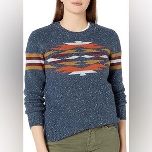 Pendleton Heritage Wool Crewneck Sweater Navy Blue Orange Western Lambswool L
